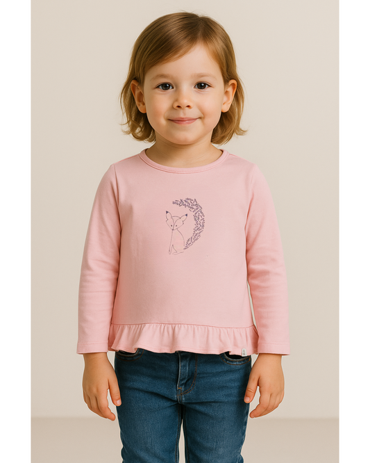 Polera Infantil Rosada con Estampado de Zorrito