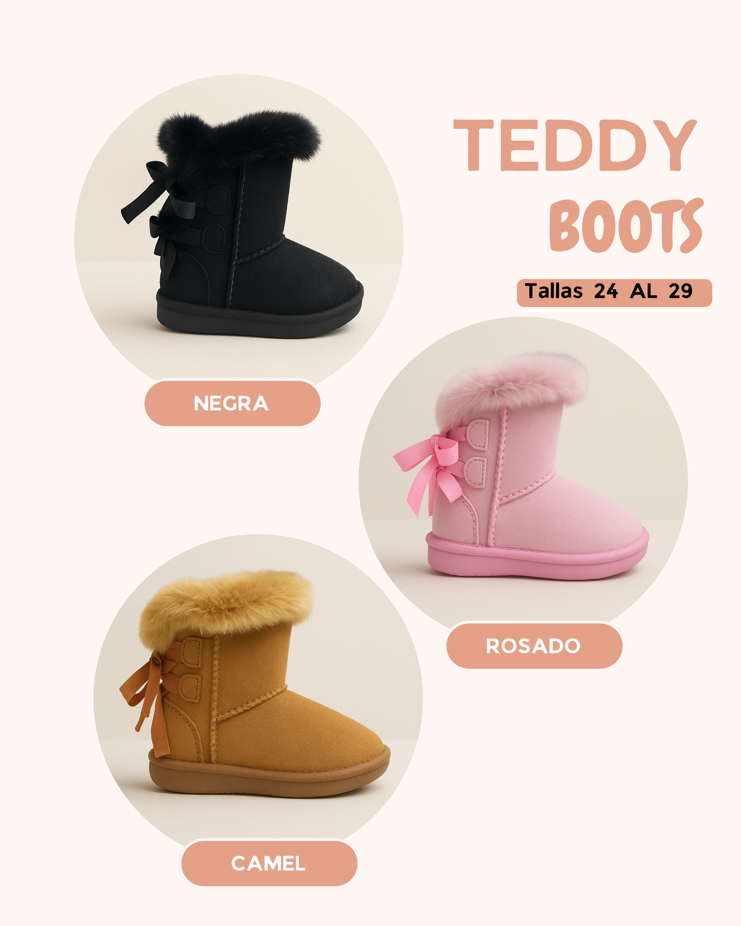 Botitas de Invierno con Moño – Rosadas, Negras y Café
