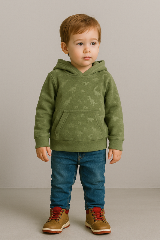 Polerón Infantil con Capucha Verde con Dinosaurios